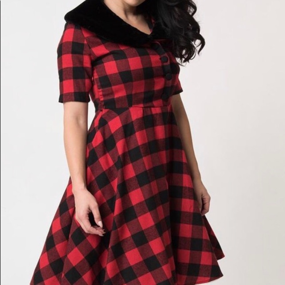 Unique Vintage Red and black plaid dress